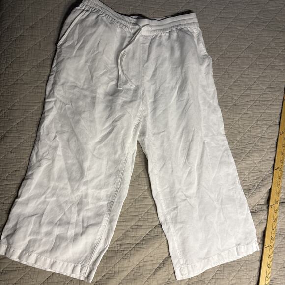 Coldwater Creek White Linen Blend Pants Pull on Flat Elastic Waist Size S/8 - Picture 1 of 8